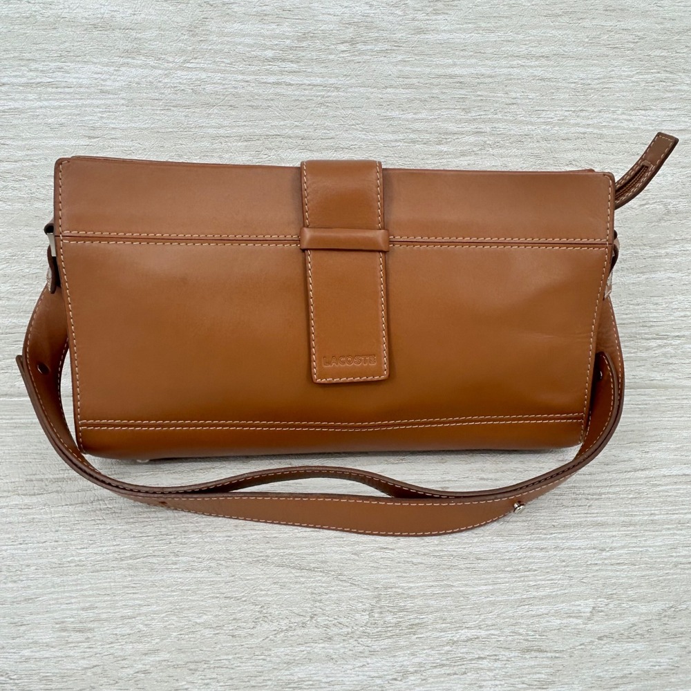 Vintage Lacoste City 2 Camel Brown Leather Baguette Shoulder Bag L15073002 HK